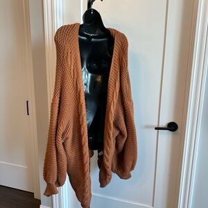 Elegant Burnt Orange/Brown Oversized Knit Cardigan Sweater